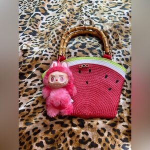 Handmade Red and Green Watermelon Handbag with Bamboo Handles